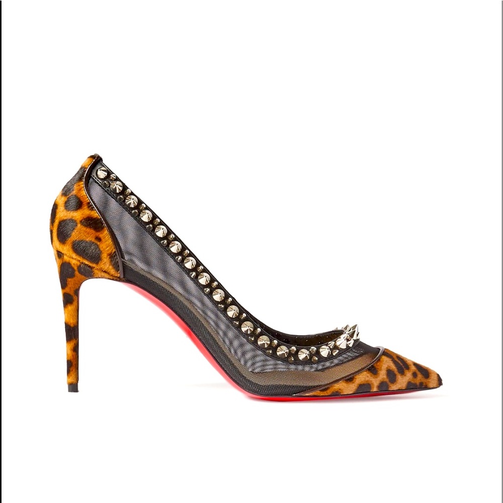 Leopard Print Stiletto Heels with Studded Detail
